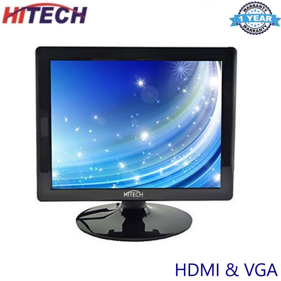 15 Inch Hitech Led Monitor With VGA & HDMI Supported Black In Color